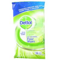 Dettol Floor Wipes Anti-Bacterial Fresh Lime Mint 27cm x 21cm Pack of 15's
