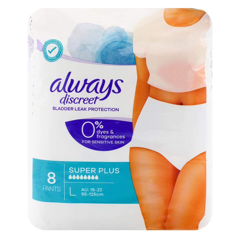 Always Discreet Underwear Incontinence Pants Plus Large 8 pack
