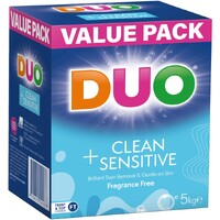 Duo Laundry Powder Detergent Clean + Sensitive Fragrance Free 5kg