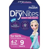 Huggies DryNites Girls Size: 4 - 7 Years (17-30kg) 9's