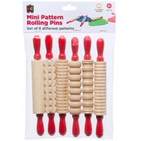 Colours Mini Wooden Rolling Pin Patterned 6 Pack