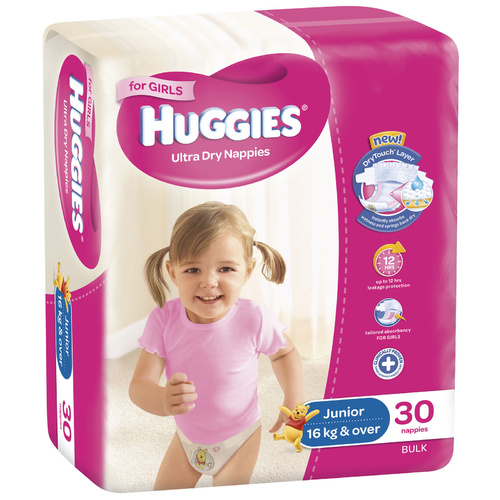 Huggies Ultra Dry Nappies Junior Girl 16+KG 30's